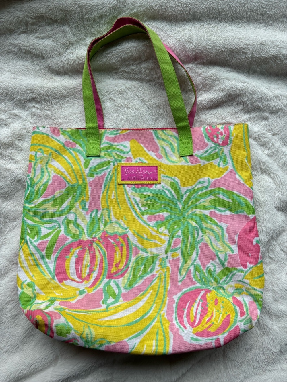 Lilly Pulitzer Pink, Yellow & Green Tropical Canvas Tote